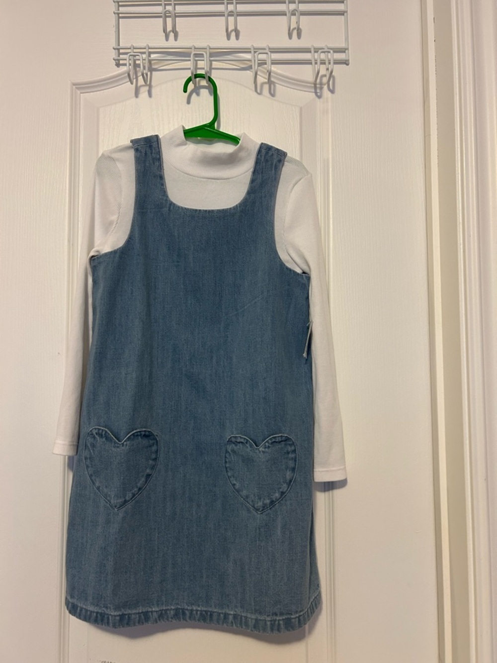 Old Navy Blue Denim Pinafore Dress with Heart Pockets